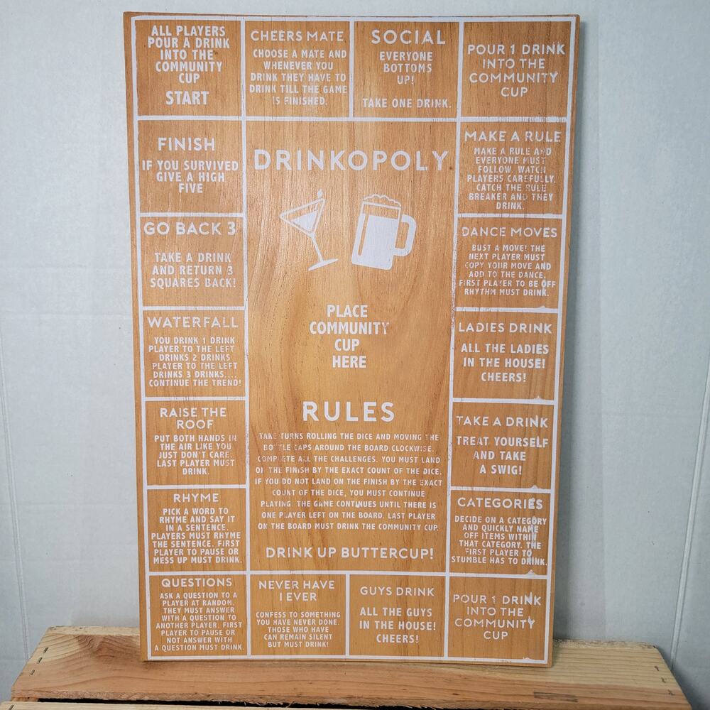 Drinkopoly Wooden Game Board (NO Pieces, Board ONLY) 11.5" X 17"